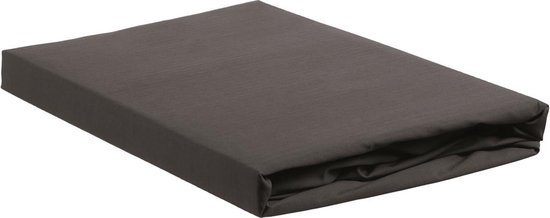 Drap-housse pour topper en percale de coton anthracite plié, avec fines côtes.