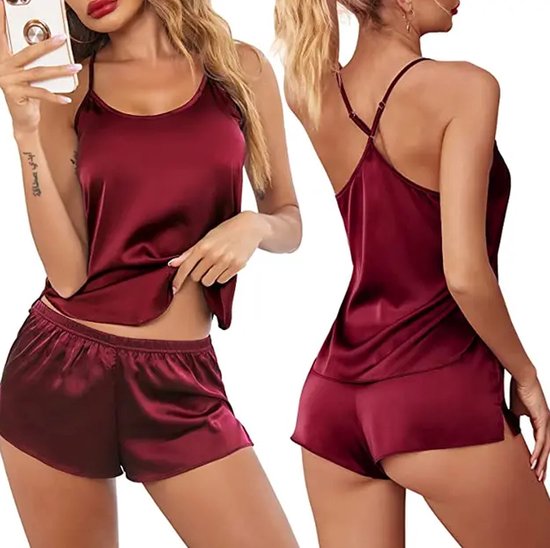 Nachtkleding set van 2 - Sexy en erotisch - Short en topje - Satijn - Kant - Pyjama - Lingerie