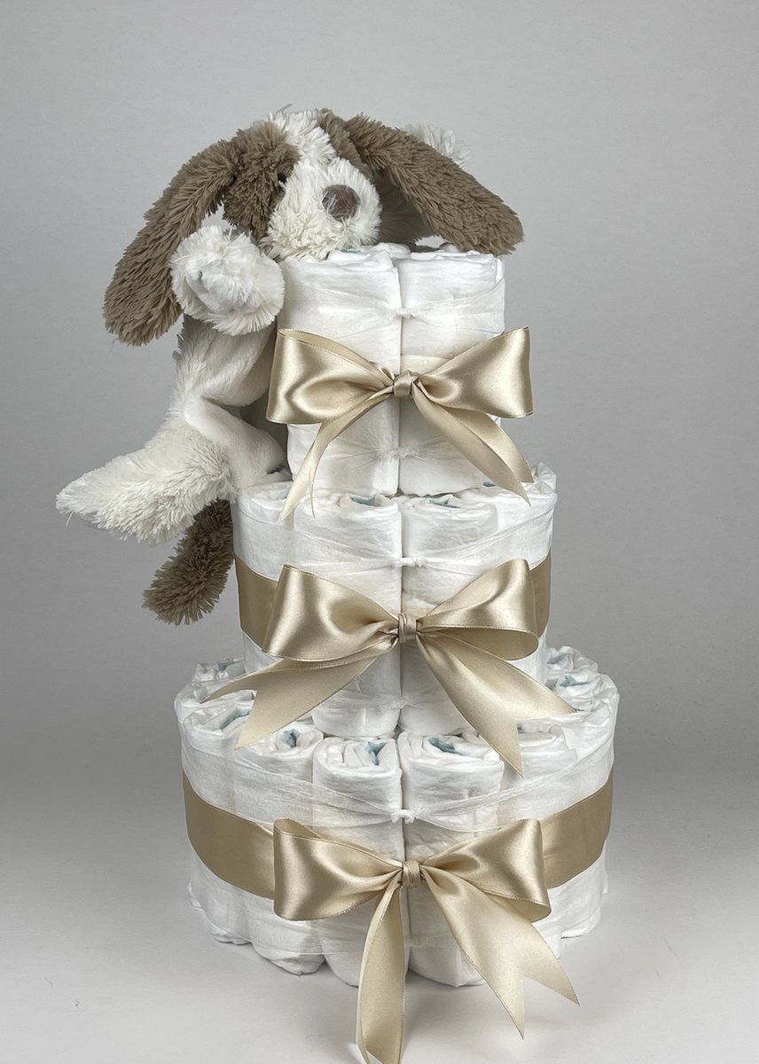 Goedkoopste Chouette-Chouette | Luiertaart Neutraal | Kraamcadeau | Geboorte Jongen Meisje | Babyshower | Tuttle Hond David Beige