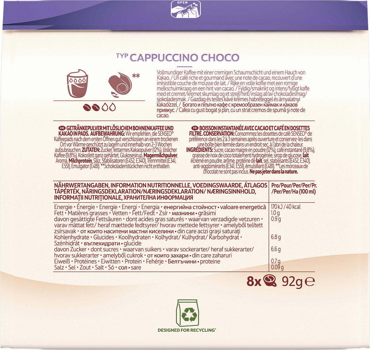 Senseo Cappuccino choco 8 dosettes de café 92g - Hollande Supermarché