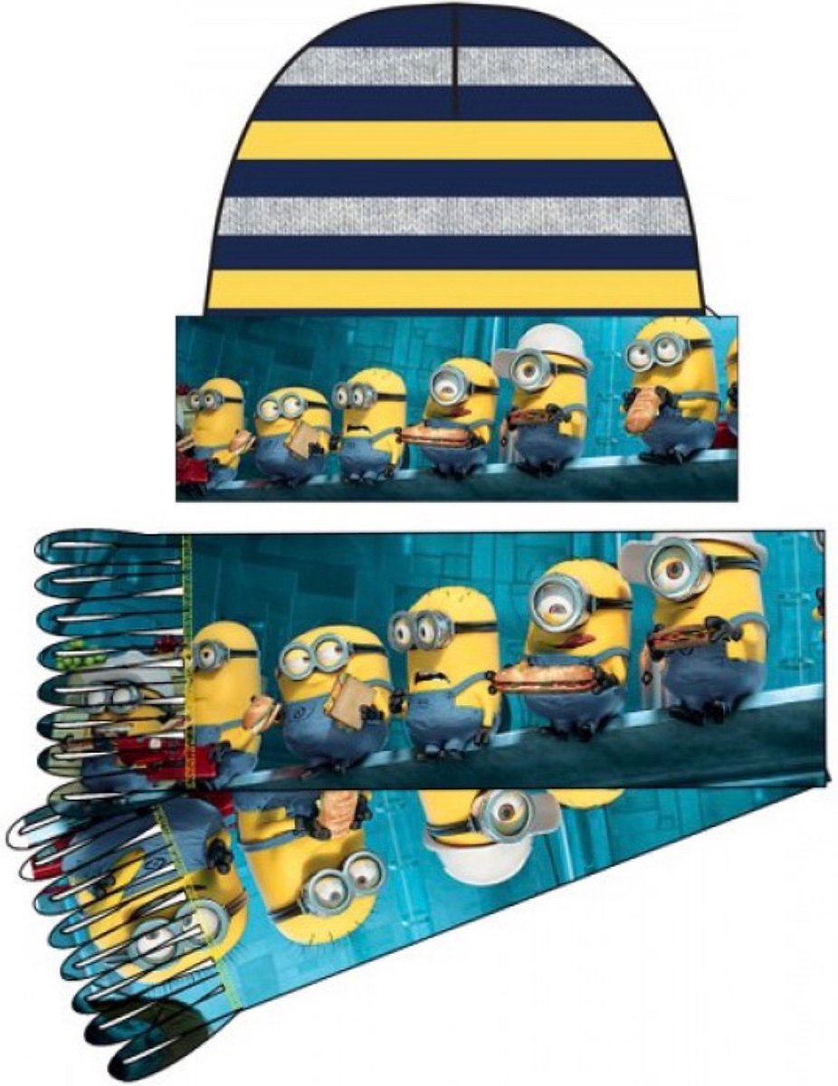 Minions Set - Muts + Sjaal - Grijs/Geel - 52 cm hoofdomtrek - ongeveer 2-4 jaar