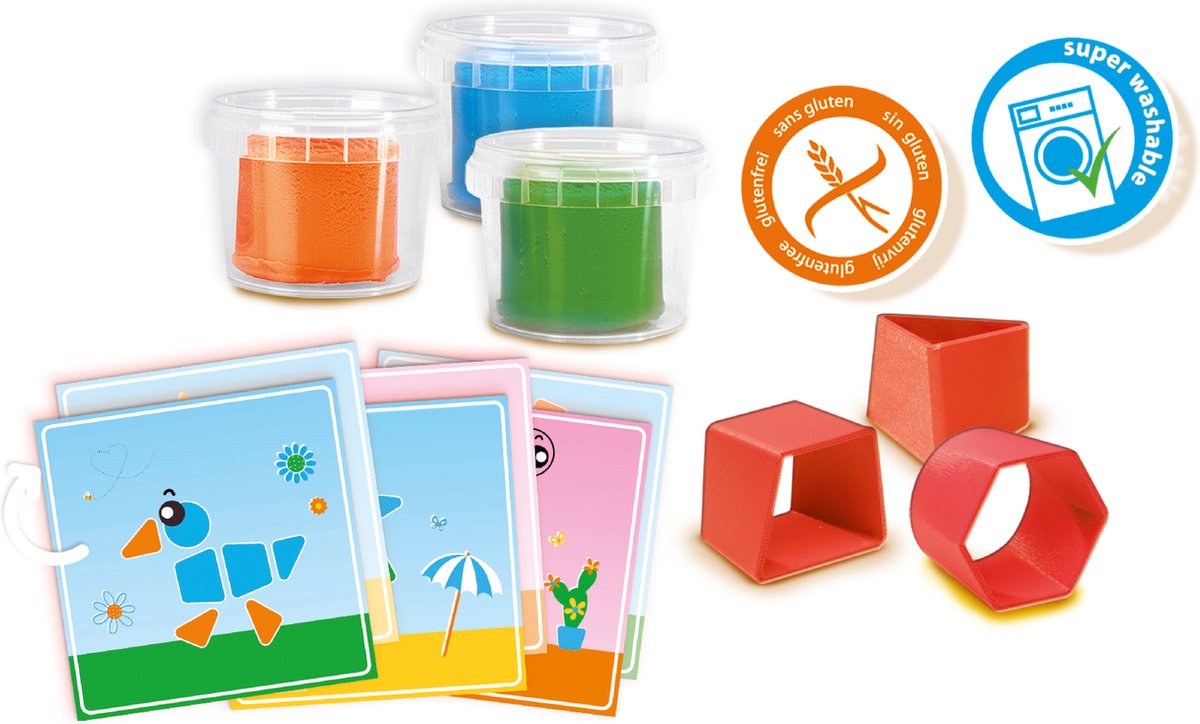 SES Creative - My First - Klei met uitsteekvormen - Klei vormpjes - 3 kleuren Klei - inclusief voorbeeldkaarten - glutenvrij - makkelijk uitwasbaar – vanaf 1 jaar — afbeelding 4