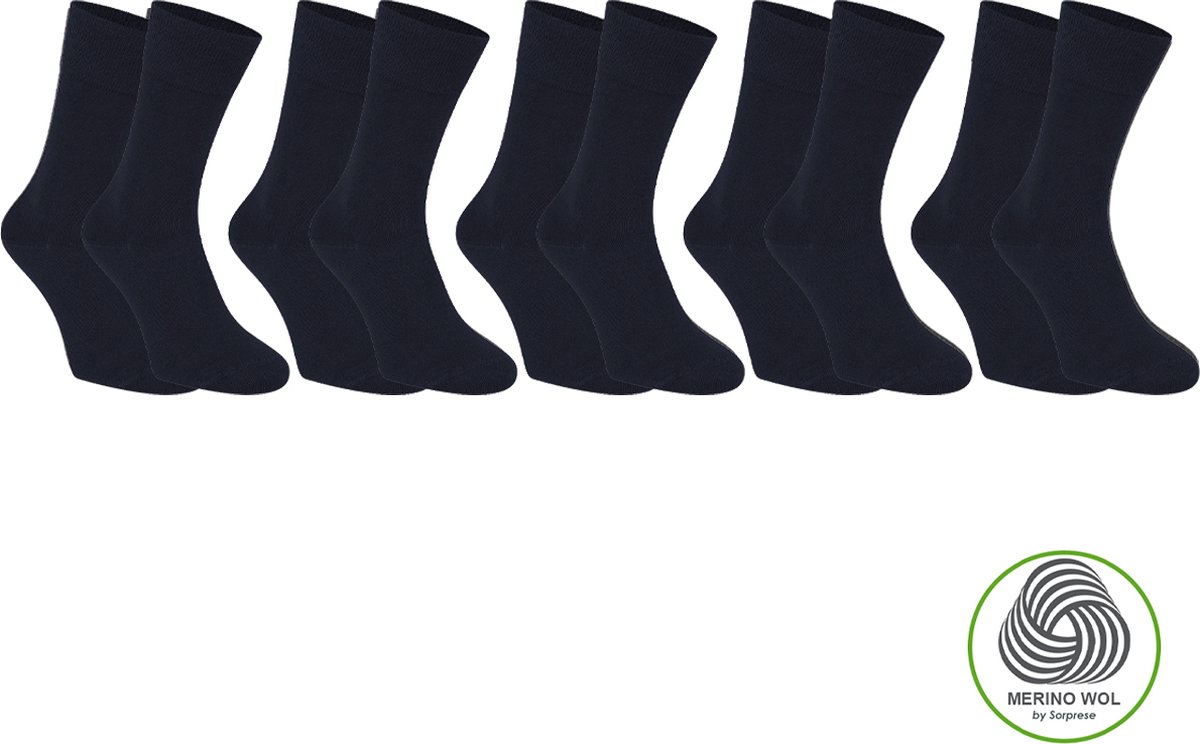 Sorprese 5 Paar Merino Wollen Sokken - Maat 39-42 - Donkerblauw - Naadloos - Superzacht - Sokken Heren - Sokken Dames - Naadloos - Cadeau