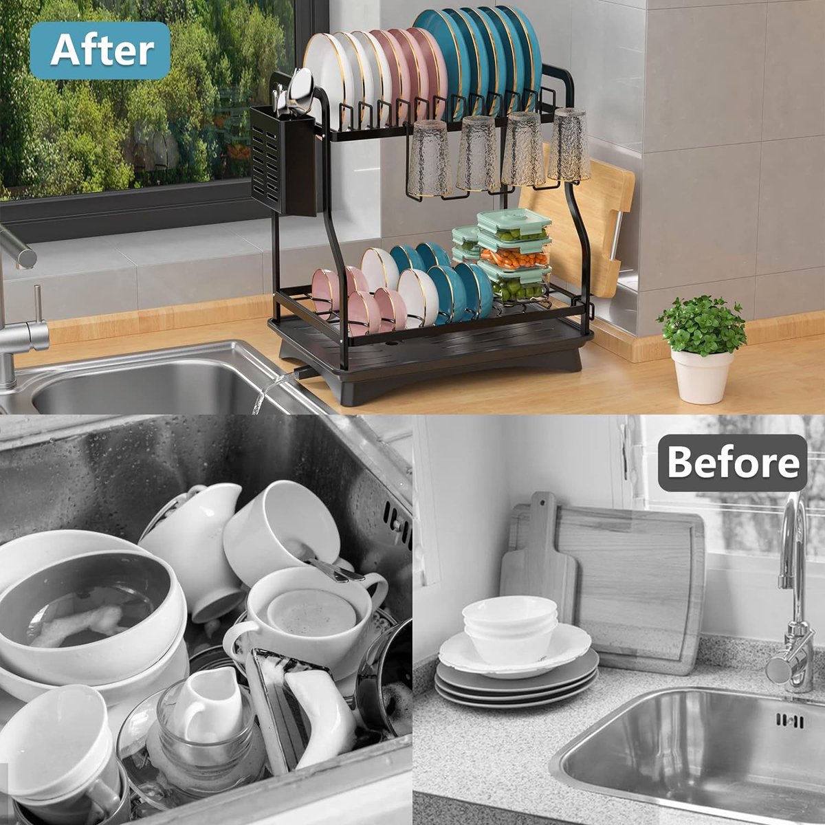 Égouttoir Égouttoir à Vaisselle à 2 Niveaux Égouttoir à Vaisselle En Acier Inoxydable