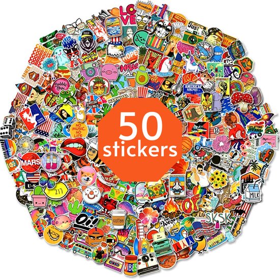 Mix van 50 coole stickers voor laptop, telefoon, skateboard