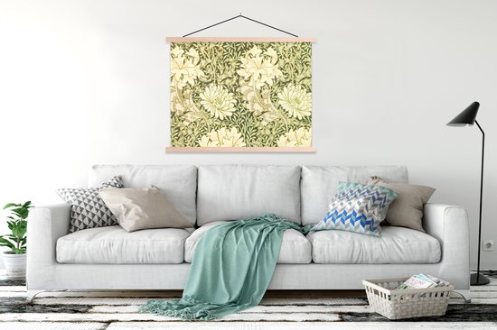 Porte-affiche avec affiche 150x113 cm - Affiche scolaire - Roses - Fleurs - Vert - William Morris - Affiche textile - Lattes vierges