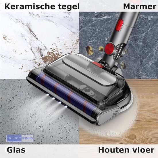 Trendopolis Elektrische Dweil - Opzetstuk Mop - Dweilsysteem - Hoofd geschikt Voor Dyson V7 V8 V10 V11 V15 Stofzuigers - Mop Bevestiging Met Led Koplampen - Water Reservoir - Luxe Dweil Systeem