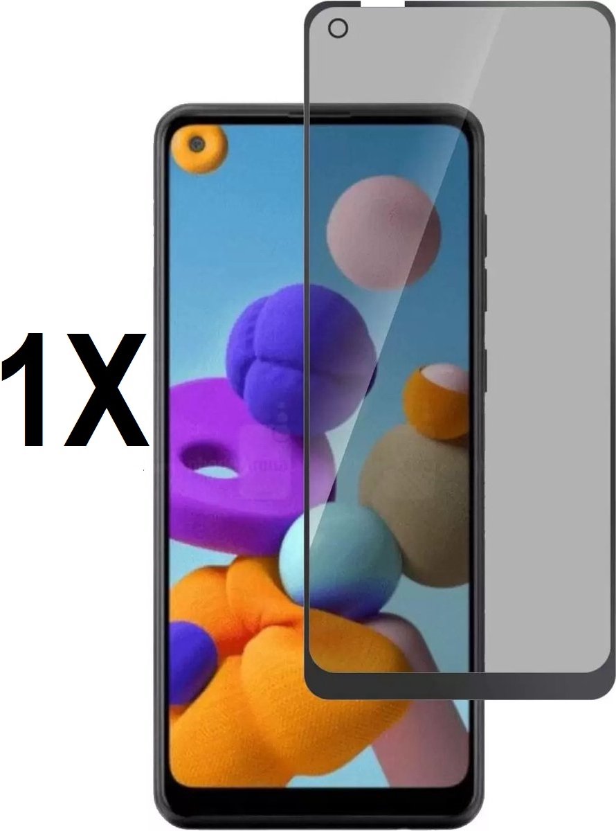 Screenz® - PRIVACY Screenprotector geschikt voor Samsung Galaxy A21s - Tempered glass Screen protector geschikt voor A21s - Beschermglas - Privé Glasplaatje