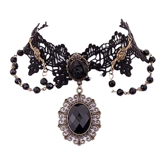 Choker ketting met strikontwerp met diamantjes in zwart/zilver | Yours Clothing