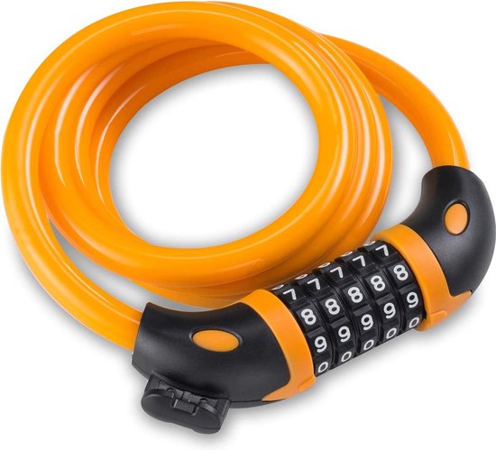 Antivol de vélo 1,2 mètre - Câble antivol avec code numérique et support de montage - Oranje