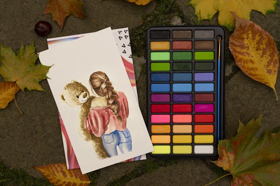 ARTECO® 36 Kleuren Aquarelverf Set – Inclusief 3 Water Brush Pennen en Aquarelpapier - Waterverf - Cadeau