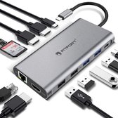 Fit- Fort, 12 Ports USB C Hub Triple Display Adaptateur USB C avec Triple 4K- HDMI, Type C PD, 4 Ports USB, Gigablit Ethernet, Lecteur de Carte SD/TF Compatible pour MacBook Pro/ Air More Type C