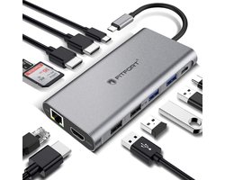 Fit-Fort, 12 Ports USB C Hub Triple-Display USB C Adapter with Triple 4K-HDMI, Type C PD, 4 USB Ports, Gigablit Ethernet, SD/TF Card Reader Compatible for MacBook Pro/Air More Type C devices en 128gb ssd kaart