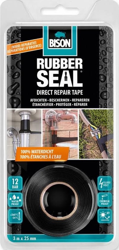 Bison rubber seal direct repair tape - 3 meter x 2,5 cm. - Bison