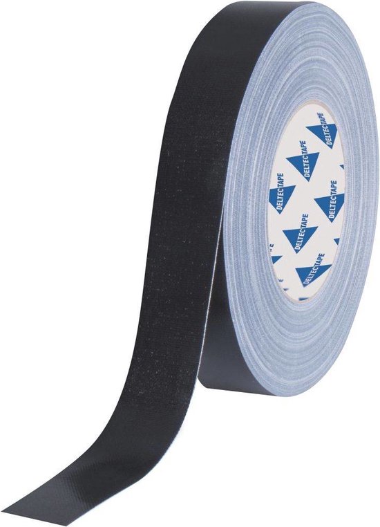 Zwarte Deltec Gaffa Tape Pro rol met een losse flap tape.