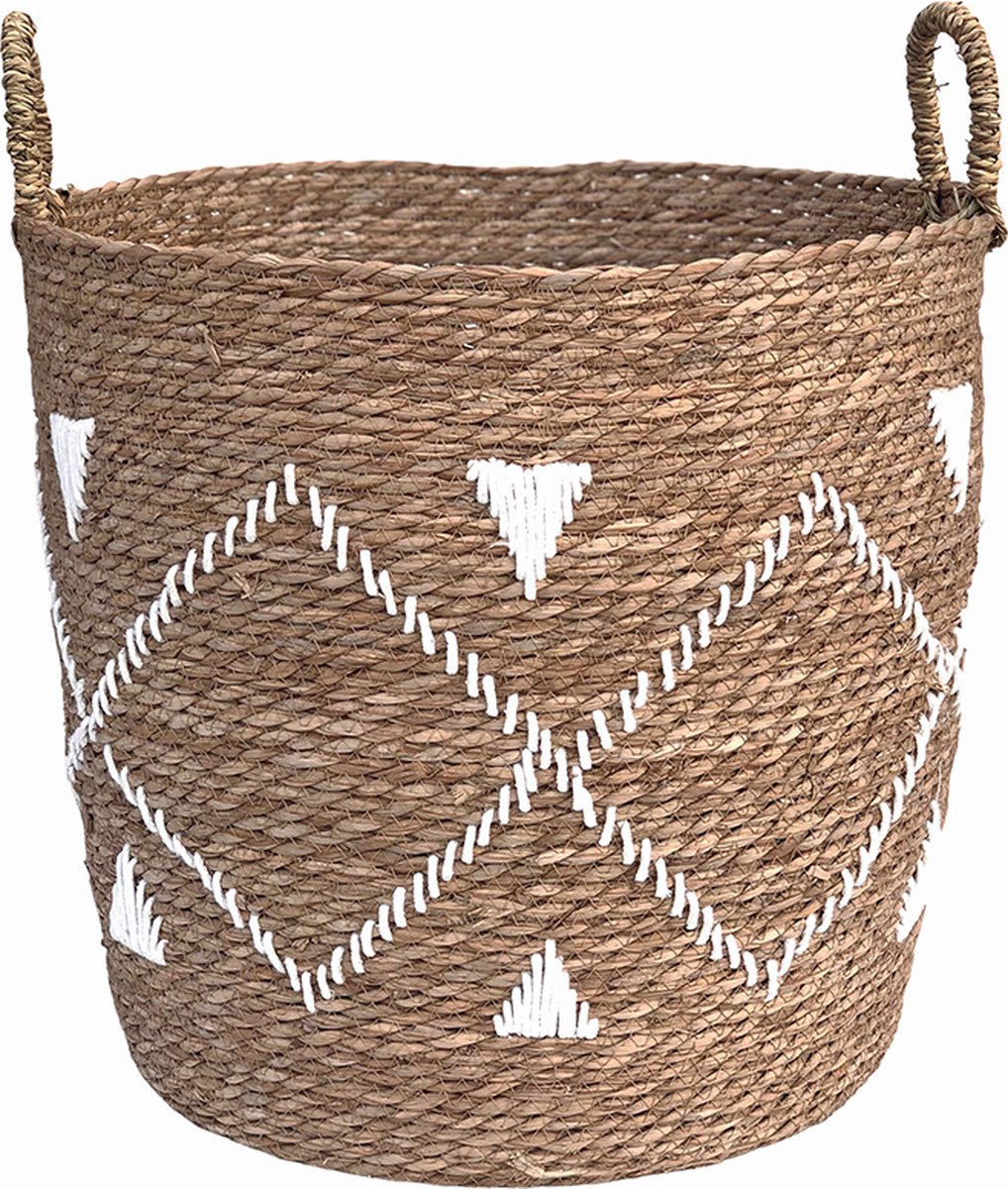 Goedkoopste Lavandoux - Wasmand - Zeegras/Katoen - Naturel/Wit - Ø44 x H43 cm