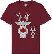 Rendier Buddies - Foute Kersttrui Kerstcadeau - Dames / Heren / Unisex Kleding - Grappige Kerst Outfit - Glitter Look - T-Shirt - Unisex - Burgundy - Maat S