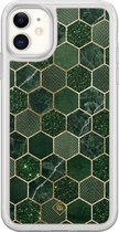 Casimoda® hoesje - Geschikt voor iPhone 11 - Kubus Groen - 2-in-1 case - Schokbestendig - Geometrisch patroon - Verhoogde randen - Groen, Transparant