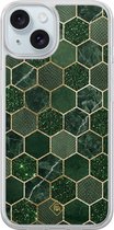 Casimoda® hoesje - Geschikt voor iPhone 15 - Kubus Groen - 2-in-1 case - Schokbestendig - Geometrisch patroon - Verhoogde randen - Groen, Transparant