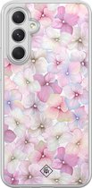 Samsung Galaxy A54 hoesje siliconen - Floral hortensia - Casimoda® 2-in-1 case hybride - Schokbestendig - Bloemen - Verhoogde randen - Paars, Transparant