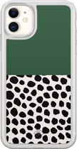 Casimoda® hoesje - Geschikt voor iPhone 11 - Green Polka - 2-in-1 case - Schokbestendig - Gestipt - Verhoogde randen - Groen, Transparant