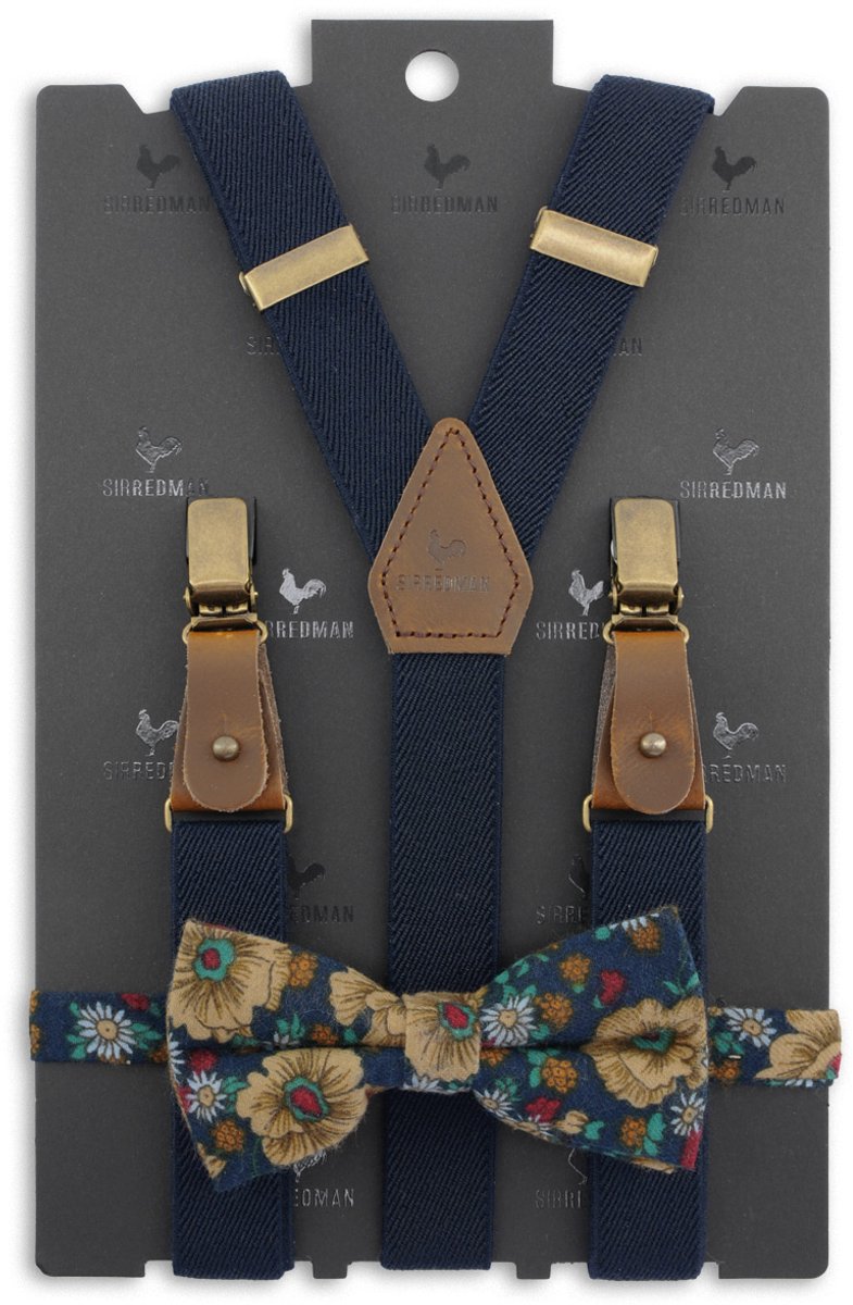Sir Redman - Bretels met strik - bretels combi pack Retro Ranonkel blauw - blauw / beige / turquoise / rood