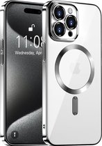 iPhone 15 Pro Max Magsafe Hoesje Zilver - iPhone 15 Pro Max Shockproof Magsafe Hoesje Zilver - Met Extra Camera Lens Bescherming - Metallic Silver