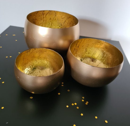 Set theelichthouders voor Waxinelichtjes - Set van 3 - Decoratie - Kaarsenhouder - Metaal - Marrakech - Gold/Gold