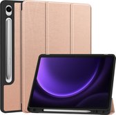Case2go - Tablet hoes geschikt voor Samsung Galaxy Tab S9 FE (2023) - Tri-fold Case - Met Pencilhouder - Rosegoud