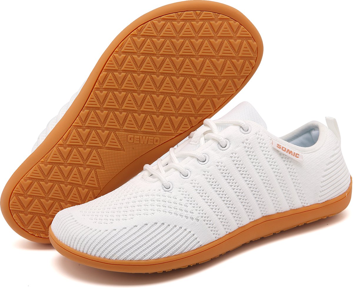 Somic Barefoot Schoenen - Sportschoenen Sneakers - Fitnessschoenen - Hardloopschoenen - Ademend Knit Textiel - Platte Zool - Wit - Maat 41