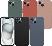 Cazy Soft TPU Telefoonhoesje geschikt voor iPhone 15 - Meerdere Kleuren - Extreme Bescherming - Flexibel - Perfecte Pasvorm - Slimfit - 5 stuks