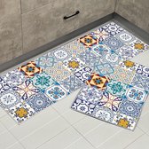 Kitchen Rugs, Non-Slip Kitchen Mats, Pack of 2, Washable Kitchen Rug with Sliding Sticker, Dustproof Doormat for Indoor Use (Portuguese Tile, 40 x 60 + 40 x 120 cm)