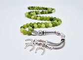 Tasbih 99 Kralen Natuursteen "Kraal Koreaanse jade" – Met tassel Metaal -Tasbeeh 8 mm diameter van de korrel - Model18- Een cadeau voor Moederdag en Vaderdag