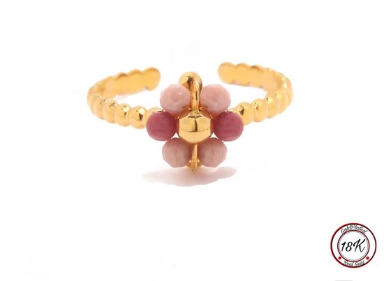 Soraro Roze Parel Flower Ring | 18K Goldplated | Goudkleurig | Roze | Parel | Dames Ring | Bloem | Klemring | Vrouwen Cadeau | Moederdag | Moederdag cadeau