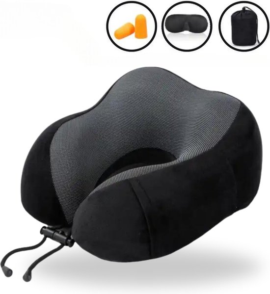 TravelHawk Luxe U-vormig reiskussen van 100% traagschuim met slaapmasker en oordopjes om te slapen