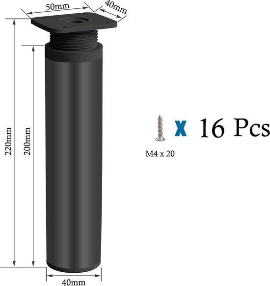 Verstelbare Meubelpoten Set 4 Stuks - Hoogte 36-38 Cm Voor Bedden En Banken