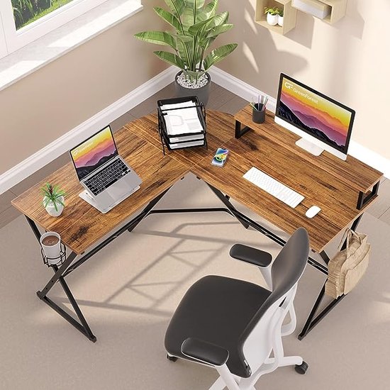 Laptoptafel, thuiskantoor, bureau, eenvoudige montage, metalen frame, 128D x 123W x 75H centimetres