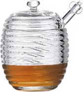 Verre à miel avec louche Pot à miel en verre de 20 ml avec couvercle pour conserver le miel et le sirop, récipient à miel en bâton d'abeille pour la cuisine à la maison (relief rayé)
