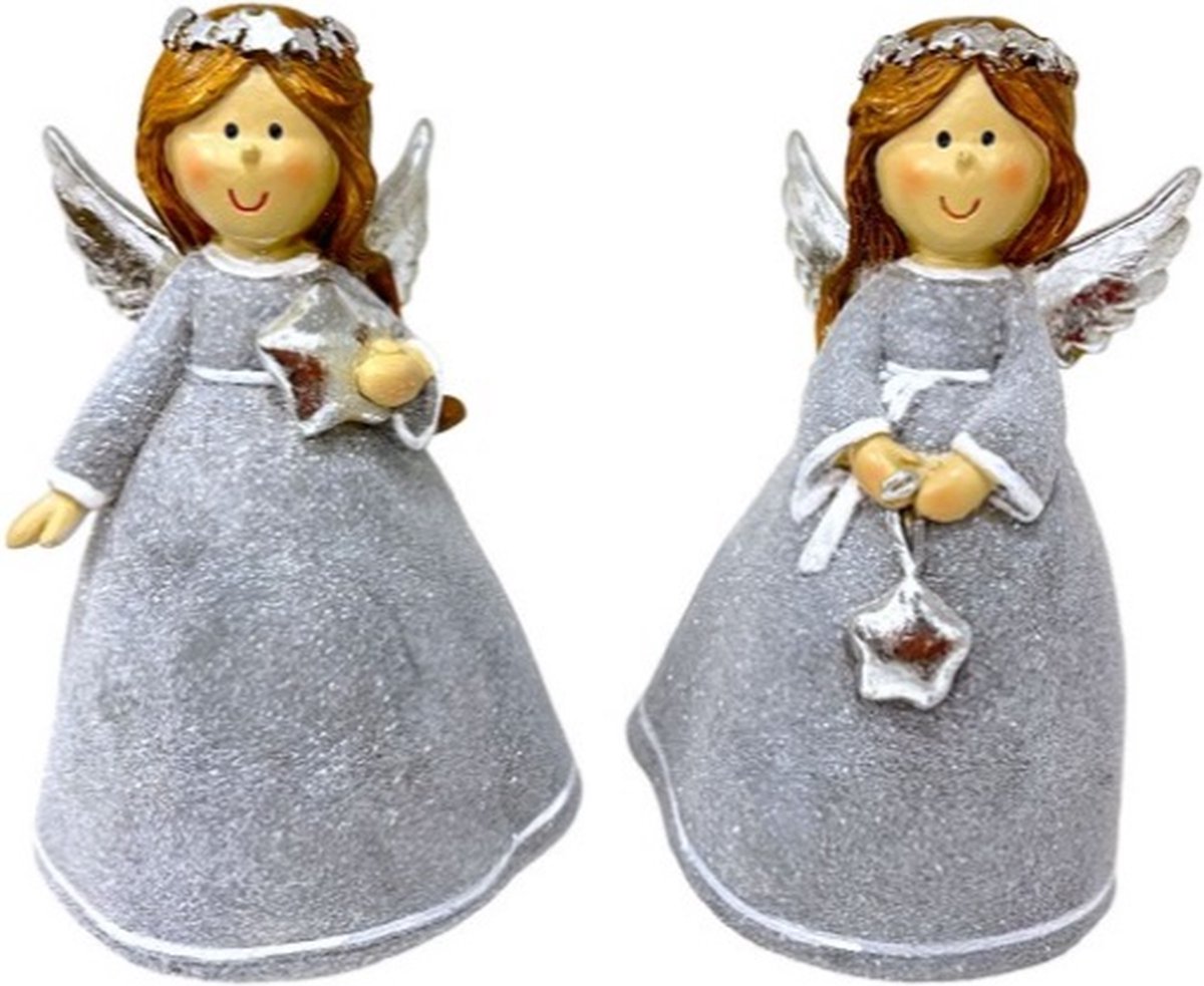 Home Society - Kerst Engeltjes Dulce - Staand - Grijs - M - Set van 2