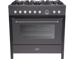 BORETTI CRG916MAT Gasfornuis 90cm, 6 branders, Enkele oven 89L, Mat Antraciet