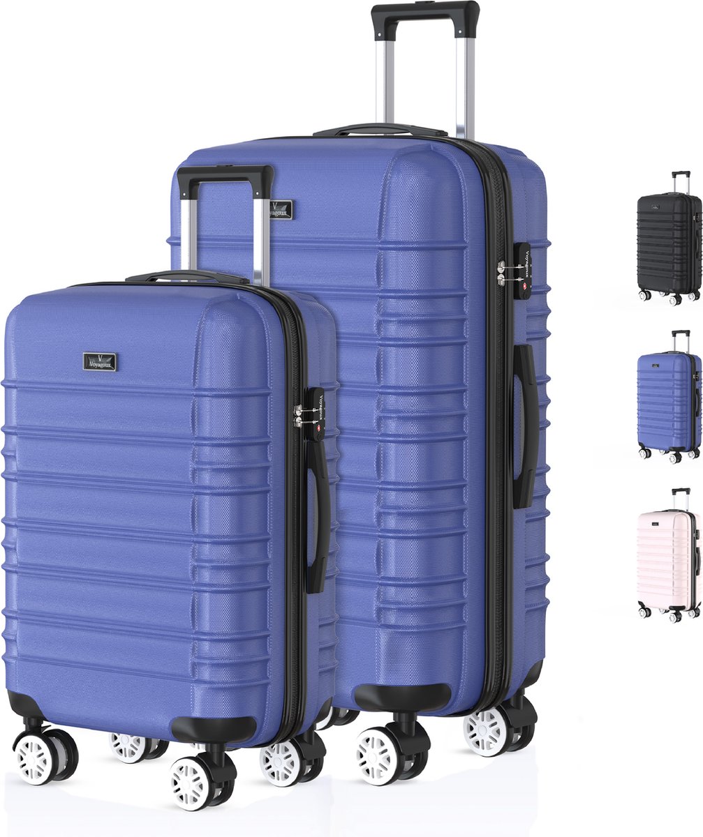 Voyagoux® AVALON - Reiskoffer set S/M - Koffers - 2 stuks - Reiskoffer met wielen - Blauw- TSA Slot