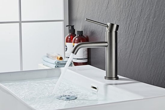 Robinet de salle de bain design en acier inoxydable, Graphite , Design Timeless et moderne du Danemark, mitigeur monocommande pour salle de bain, robinet de lavabo, haute qualité et durabilité