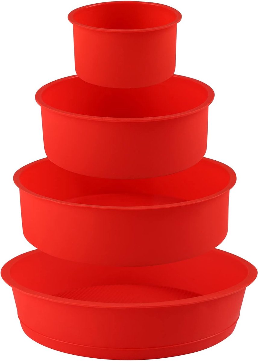 Set van 4 siliconen bakvormen cakevormen rond 10 cm 15 cm 20 cm 25 cm anti-aanbak rood voor brood kaastaart