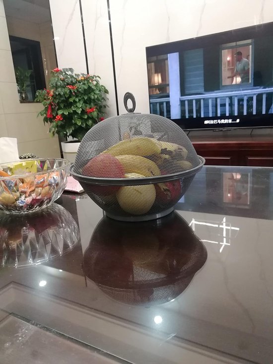 Bol à Fruits Avec Couvercle 11 Pouces - Panier En Treillis Métallique, Fond Surélevé, Design élégant Pour Comptoir De Cuisine