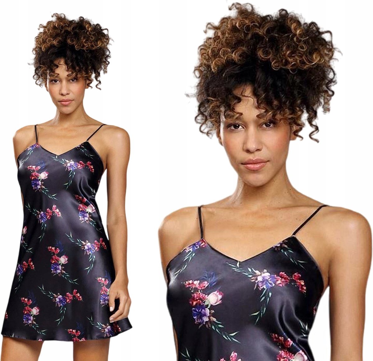 DKaren Korte slipdress - bloemenprint - Prachtige nachthemd - DKaren - Flowers Donkerblauwe