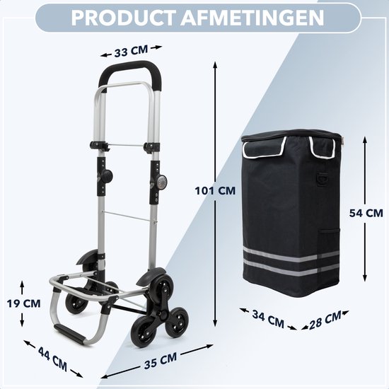 Chariot de courses Latium à 3 Roues - Chariot de courses pliable avec compartiment réfrigérant - Chariot avec sac de courses amovible - Chariot de courses pliable avec rampe d'escalier - Zwart