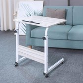 Tray Table, Adjustable Sofa/Bed Side Table, Portable Desk with Wheels, Overbed Table, Laptop Trolley with Holder Slot (White Maple, 60 x 40 cm)