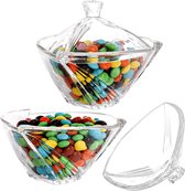 Set of 2 370ml Clear Glass Candy Bowls with Lids European Retro Design for Home Kitchen Office Table