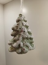 Kersthanger - kerstboom - foam - Lichtgroen met sneeuw en glitter - 12 cm