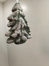 Kersthanger - kerstboom - foam - Groen met sneeuw en glitter - 12 cm